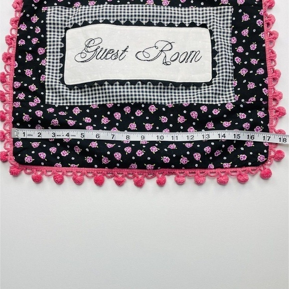 Handmade Colorful‎ "Guest Room" Floral Gingham 16" Square Pom Pom Pillow Sham - Picture 4 of 5